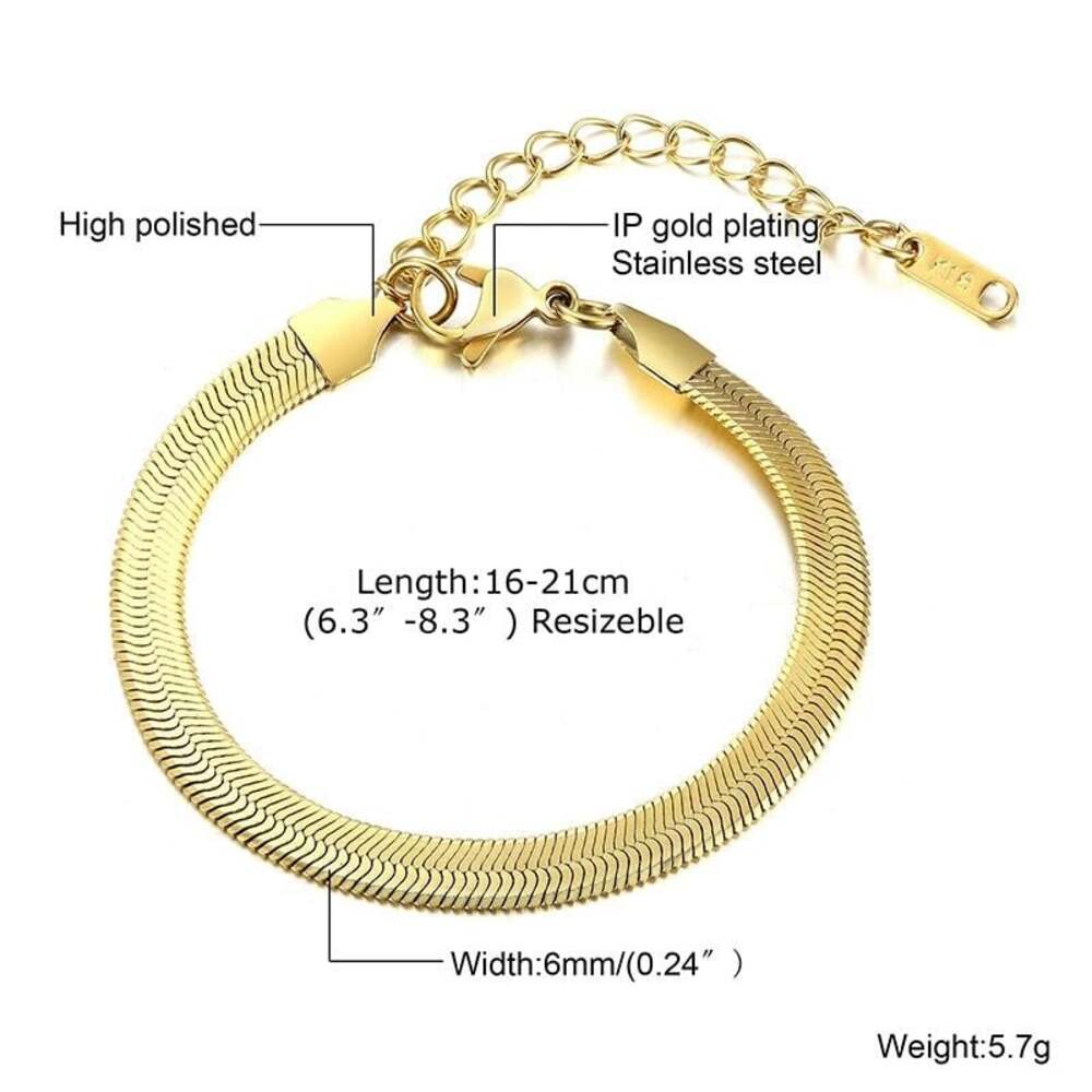 IP Gold Plated Stainless Steel Herringbone Chain Bracelet 6mm